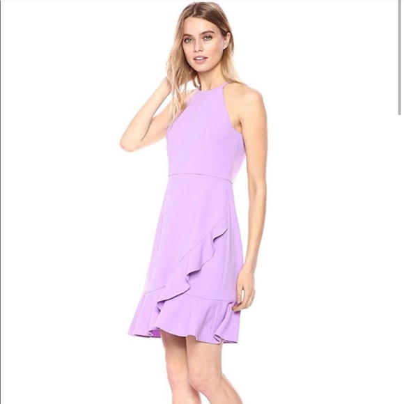 Donna Morgan Lavender Halter Ruffle Dress - Picture 2 of 12